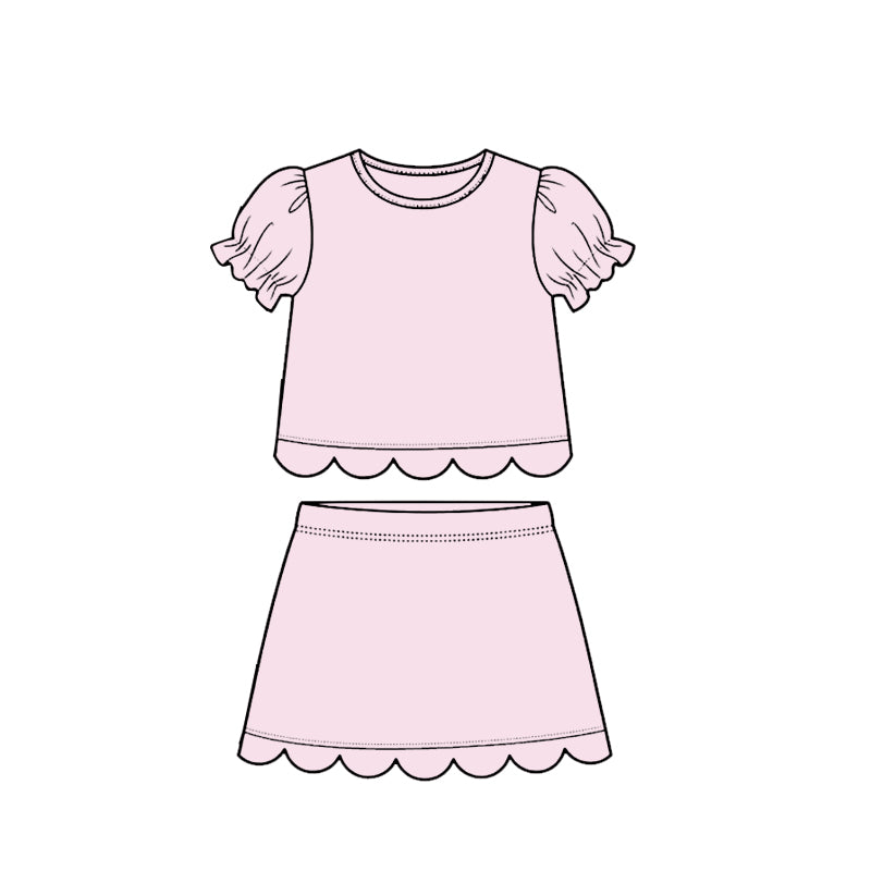 GSD3940 Preorder Baby Girl Lavender Short Ruffle Sleeve Top Skirt Short Scallop Clothes Sets