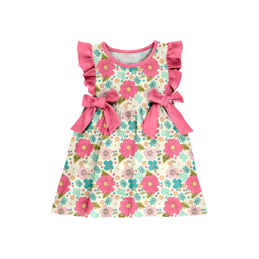 GSD3953 Preorder Baby Girl Flutter Sleeve Colorful Flowers Knee Length Dresses