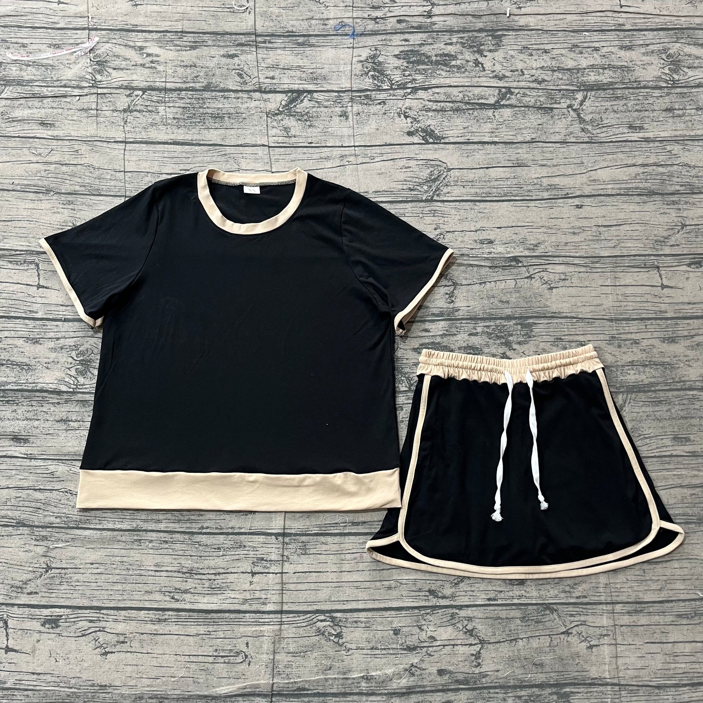GSD3954 Preorder Sample Adult Women Black Shirt Top Skirt Shorts Clothes Set