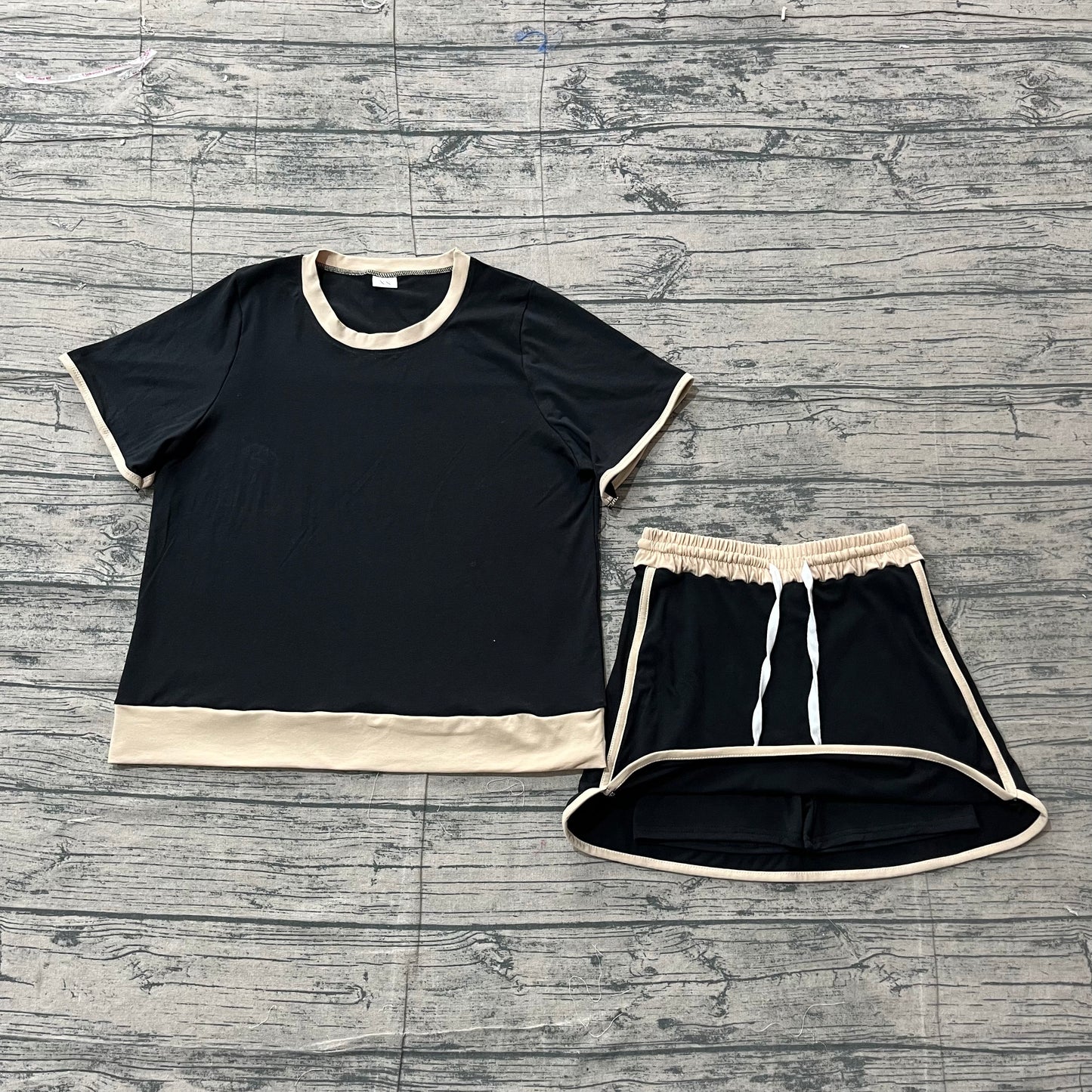 GSD3954 Preorder Sample Adult Women Black Shirt Top Skirt Shorts Clothes Set