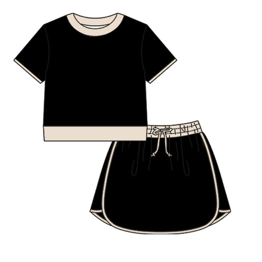 GSD3954 Preorder Adult Women Black Shirt Top Skirt Shorts Clothes Set