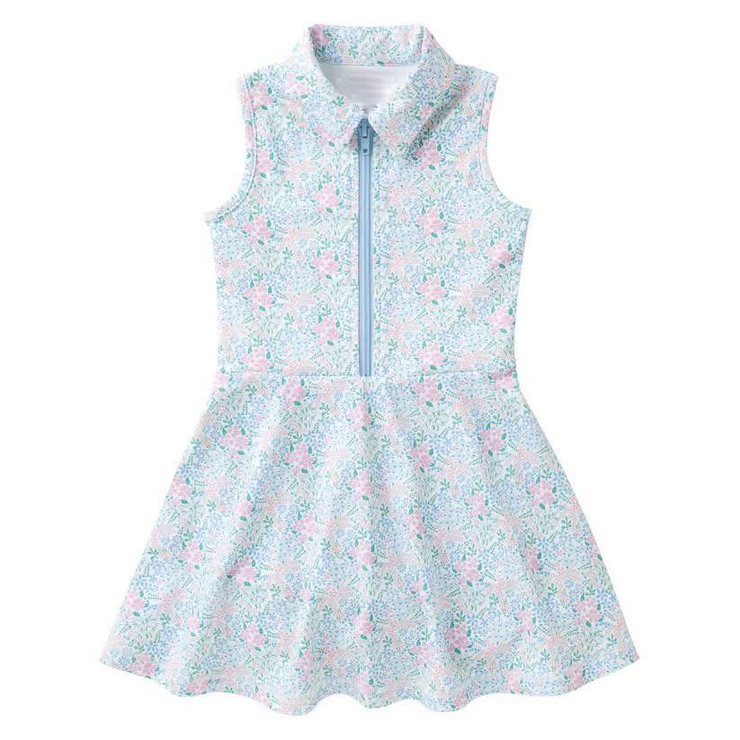 GSD3966 Preorder Baby Girl Sleeveless Flowers Zipper Top Knee Length Dress