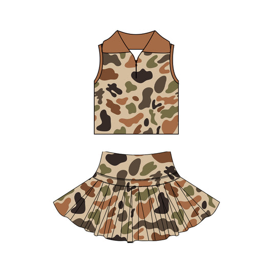 GSD3971 Preorder Baby Girl Camo Zipper Top Skirt Short Yoga Active Clothes Set