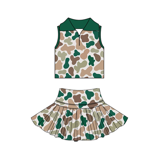 GSD3972 Preorder Baby Girl Camo Zipper Top Skirt Short Yoga Active Clothes Set