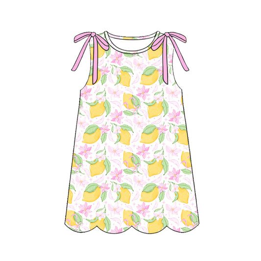 GSD3974 Preorder Baby Girl Sleeveless Lemons Flowers Scallop Knee Length Dresses