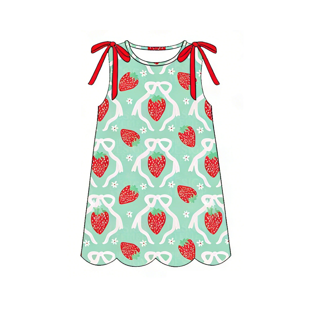 GSD3975 Preorder Baby Girl Sleeveless Bows Strawberry Scallop Knee Length Dresses