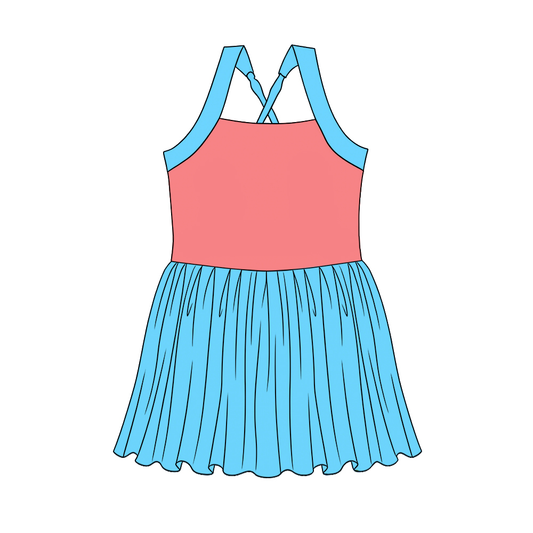 GSD3979 Preorder Baby Girl Strap Princess Yoga Active Patchwork Knee Length Dress