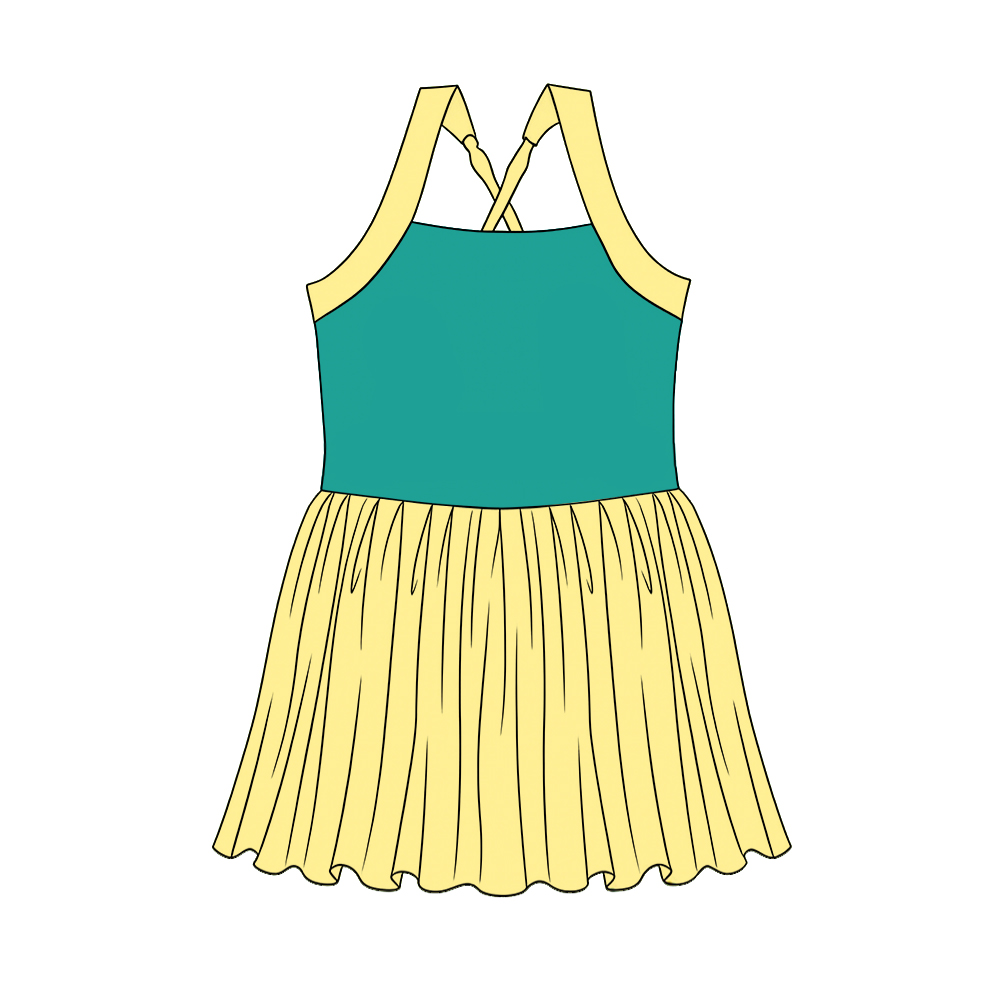 GSD3980 Preorder Baby Girl Strap Princess Yoga Active Patchwork Knee Length Dress