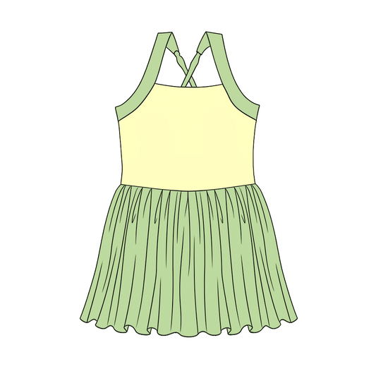 GSD3981 Preorder Baby Girl Strap Princess Yoga Active Patchwork Knee Length Dress