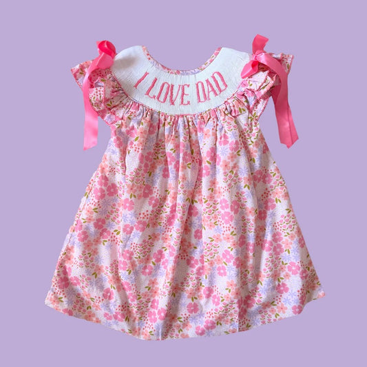 GSD3986 Preorder Baby Girl Flutter Sleeve Flowers I Love Dad Knee Length Dress