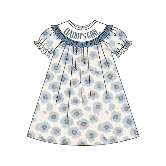 GSD3987 Preorder Baby Short Ruffle Sleeve Daddy's Girl Flowers Knee Length Dress