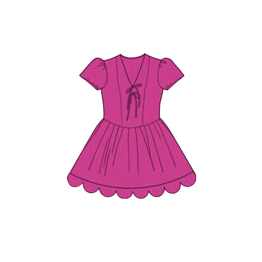 GSD3994 Preorder Baby Girl Rose Red Short Ruffle Sleeve Scallop Princess Knee Length Dress