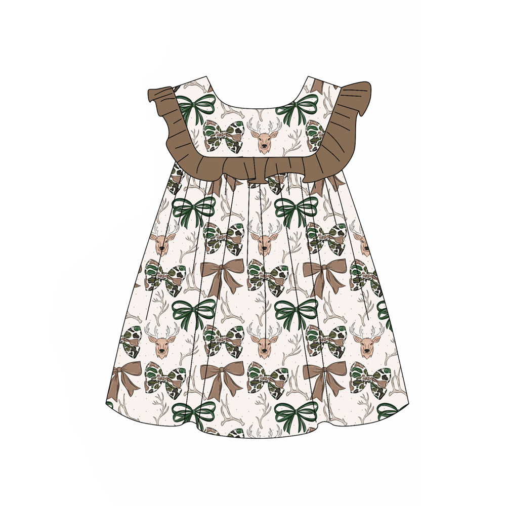 GSD4004 Preorder Baby Girls Sleeveless Camo Bows Deer Hunting Knee Length Dresses
