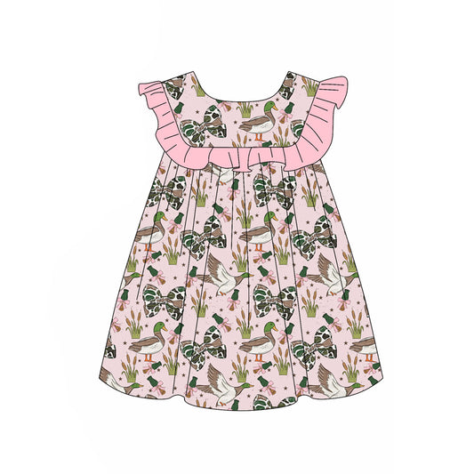 GSD4005 Preorder Baby Girls Sleeveless Camo Bows Ducks Hunting Knee Length Dresses