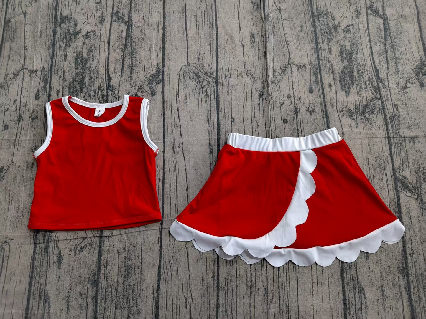 GSD4016 Preorder Sample Baby Girls Sleeveless Red Vest Scallop Skirt Short Yoga Active Clothes Set