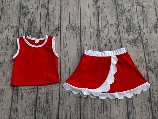 GSD4016 Preorder Sample Baby Girls Sleeveless Red Vest Scallop Skirt Short Yoga Active Clothes Set