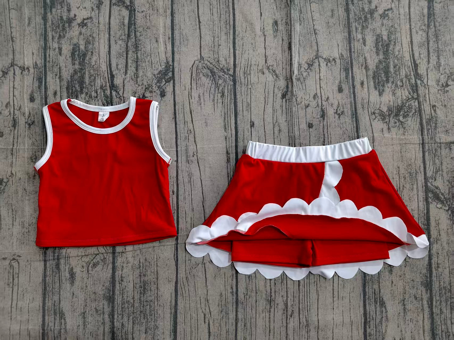 GSD4016 Preorder Sample Baby Girls Sleeveless Red Vest Scallop Skirt Short Yoga Active Clothes Set