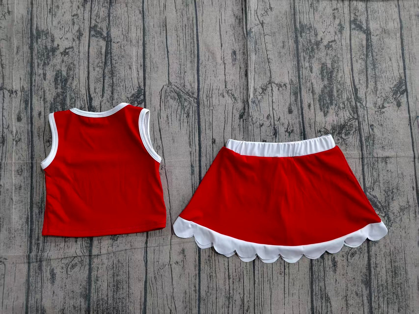 GSD4016 Preorder Sample Baby Girls Sleeveless Red Vest Scallop Skirt Short Yoga Active Clothes Set