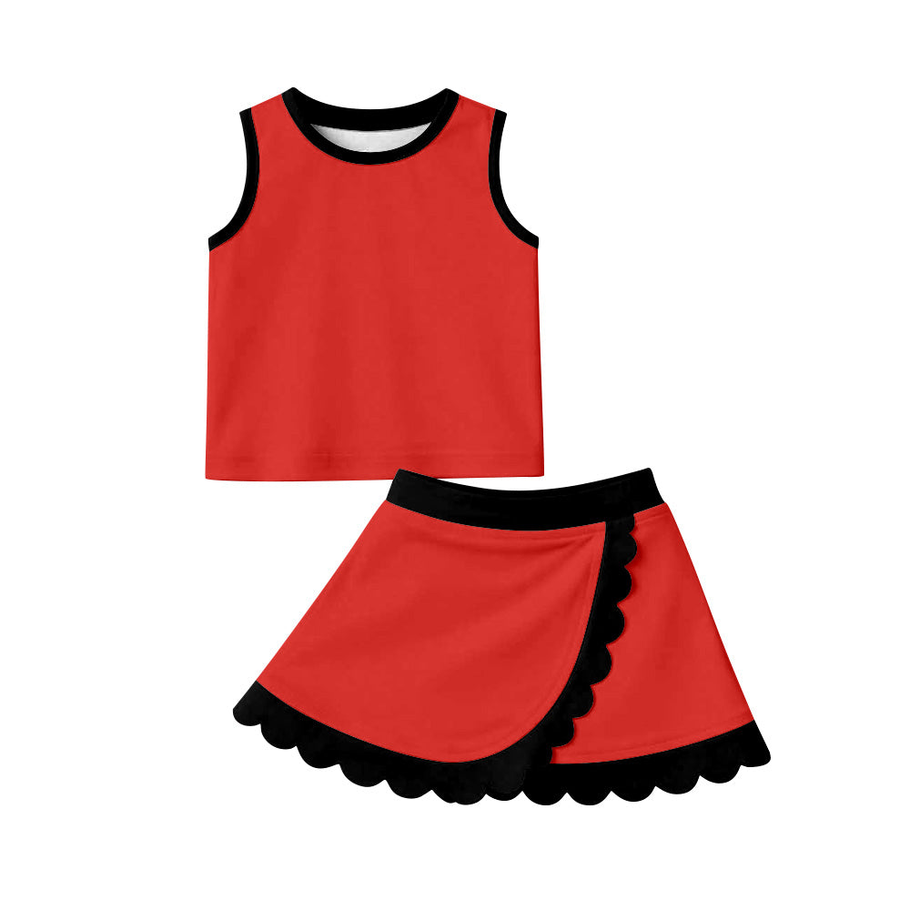 GSD4028 Preorder Baby Girls Sleeveless Orange Vest Scallop Skirt Short Yoga Active Clothes Set