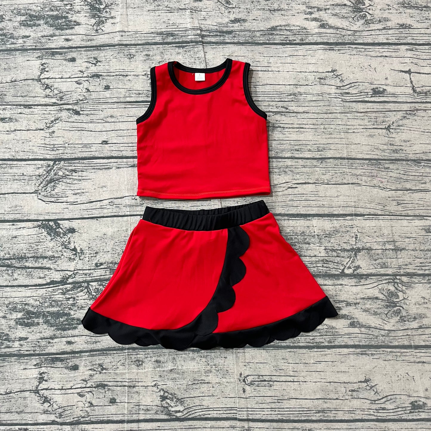 GSD4028 Preorder Sample Baby Girls Sleeveless Orange Vest Scallop Skirt Short Yoga Active Clothes Set