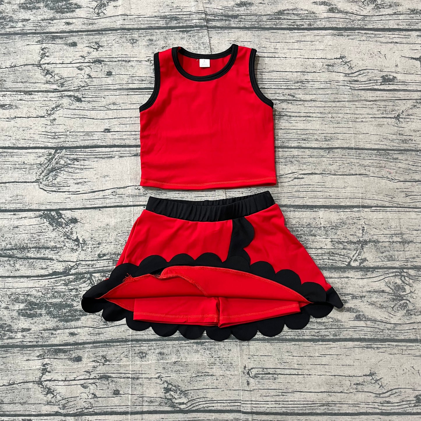 GSD4028 Preorder Sample Baby Girls Sleeveless Orange Vest Scallop Skirt Short Yoga Active Clothes Set