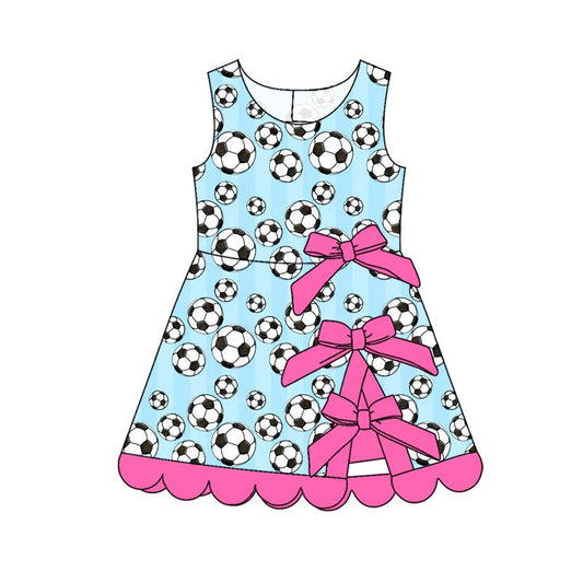 GSD4034 Preorder Baby Girls Footballs Team Yoga Active Scallop Bows Short Knee Length Dress