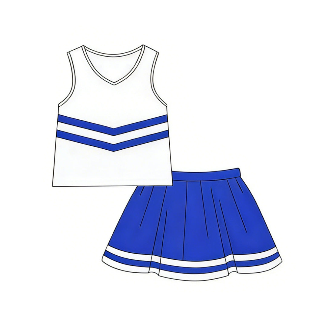 GSD4036 Preorder Baby Girls Sleeveless Blue Stripe Vest Top Skirt Short Team Clothes Sets
