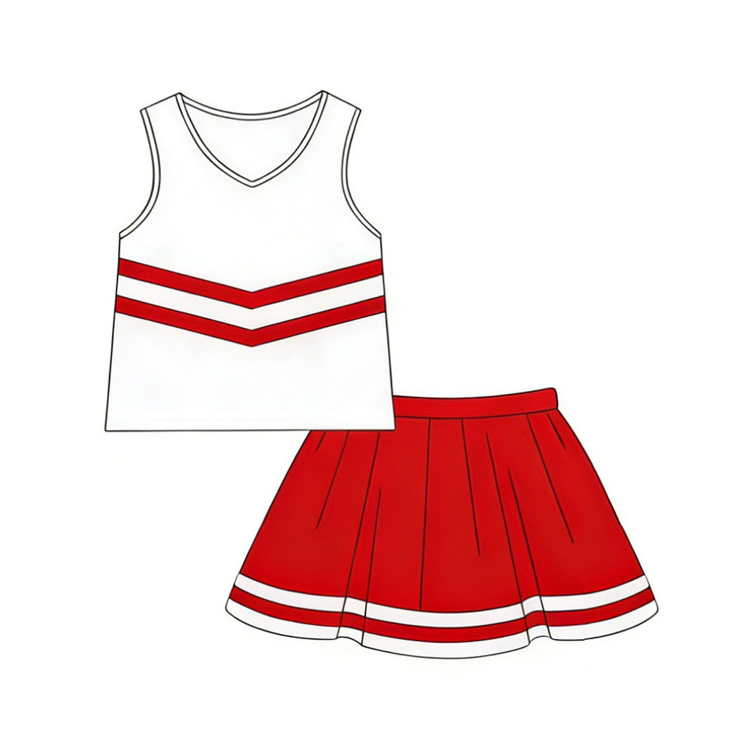 GSD4039 Preorder Baby Girls Sleeveless Red Stripe Vest Top Skirt Short Team Clothes Sets