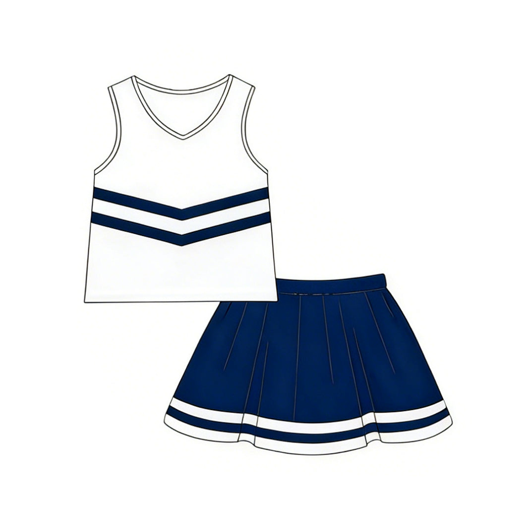 GSD4040 Preorder Baby Girls Sleeveless Navy Stripe Vest Top Skirt Short Team Clothes Sets