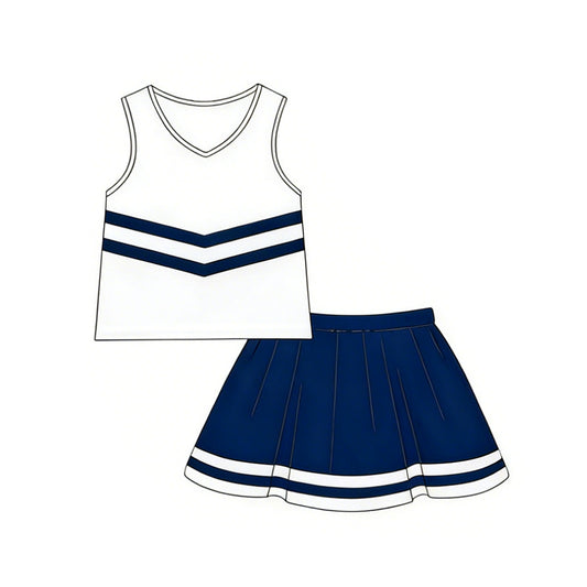 GSD4040 Preorder Baby Girls Sleeveless Navy Stripe Vest Top Skirt Short Team Clothes Sets