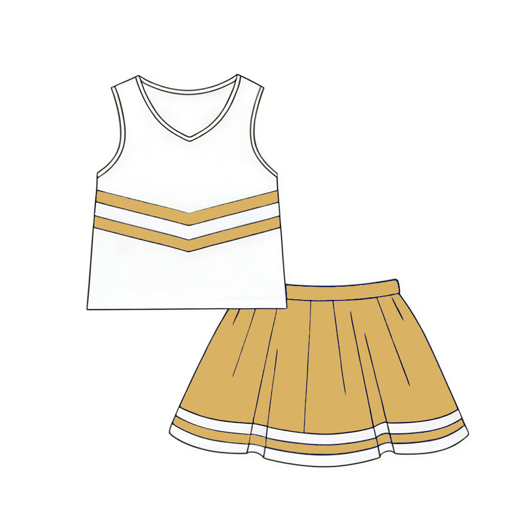 GSD4041 Preorder Baby Girls Sleeveless Gold Stripe Vest Top Skirt Short Team Clothes Sets