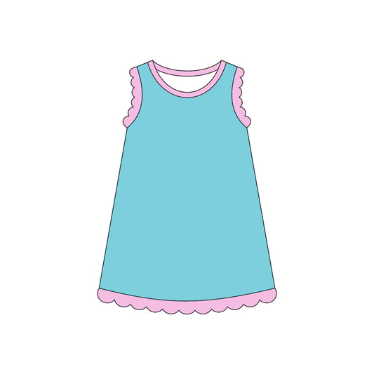 GSD4045 Preorder Baby Girls Sleeveless Scallop Knee Length Dresses