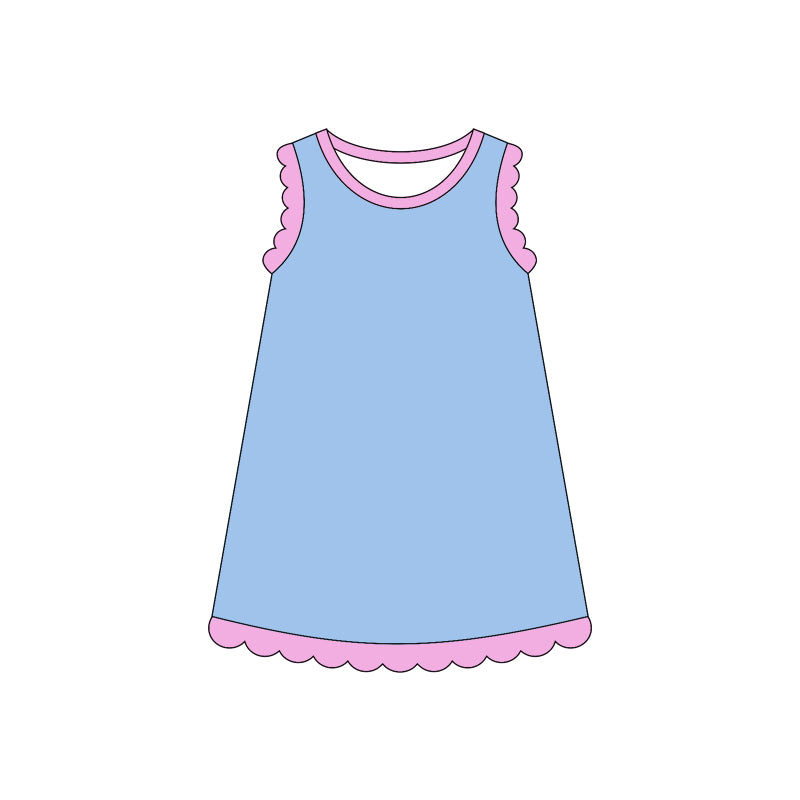 GSD4048 Preorder Baby Girls Sleeveless Scallop Knee Length Dresses