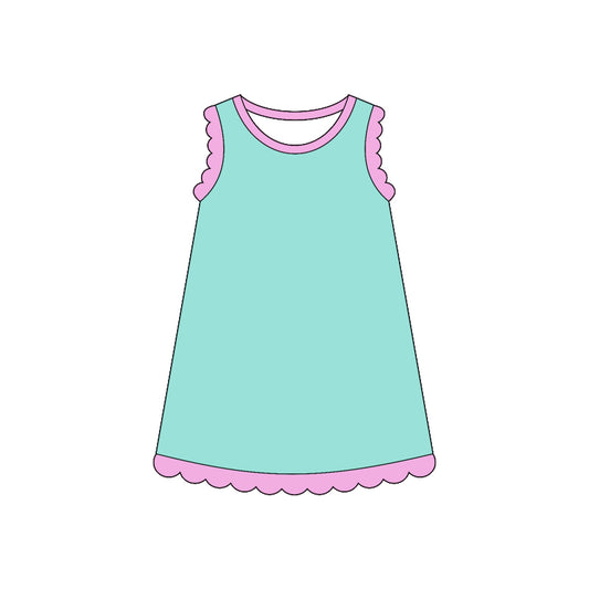 GSD4049 Preorder Baby Girls Sleeveless Scallop Knee Length Dresses