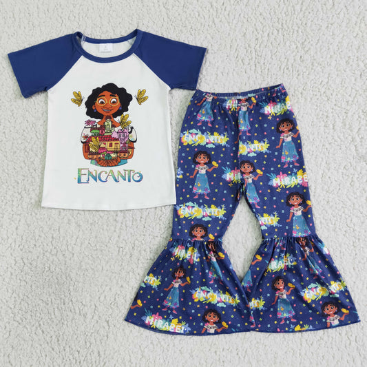GSPO0015 Encanto navy blue short-sleeved flare suit