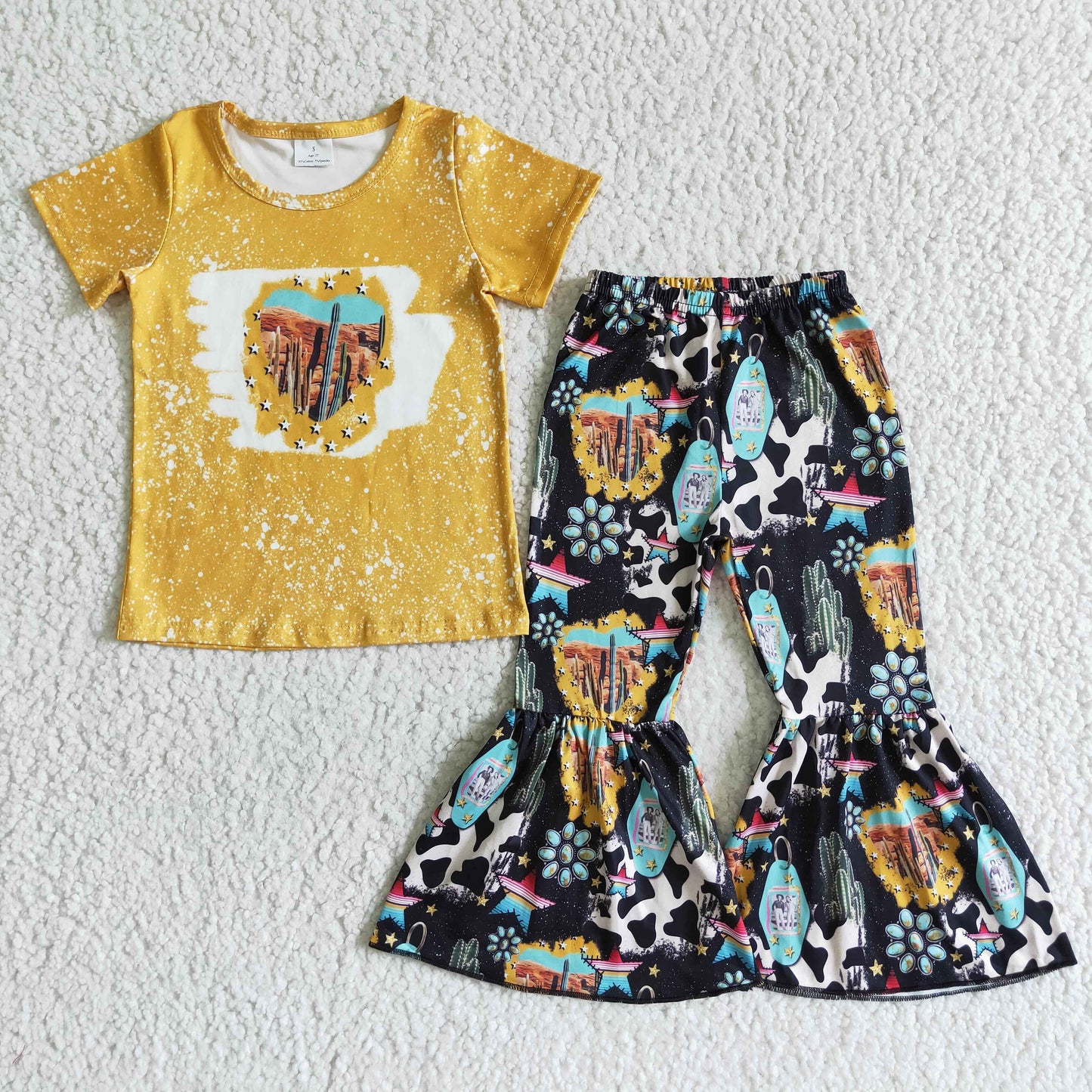 GSPO0025 Baby Girl Western Cactus Bell Pants Clothing Sets