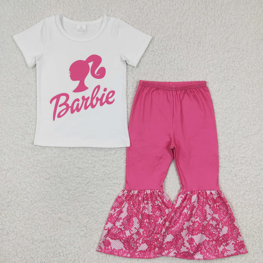 GSPO0055 Baby Girl White Pink Doll Bell Pants Sets