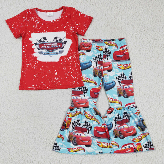 GSPO0111 Baby Girl Red Car Racing Bell Pants Clothes Sets