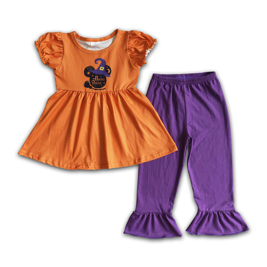 8.25 RTS NO MOQ GSPO0117 Girls Halloween head short-sleeved and long pants suit