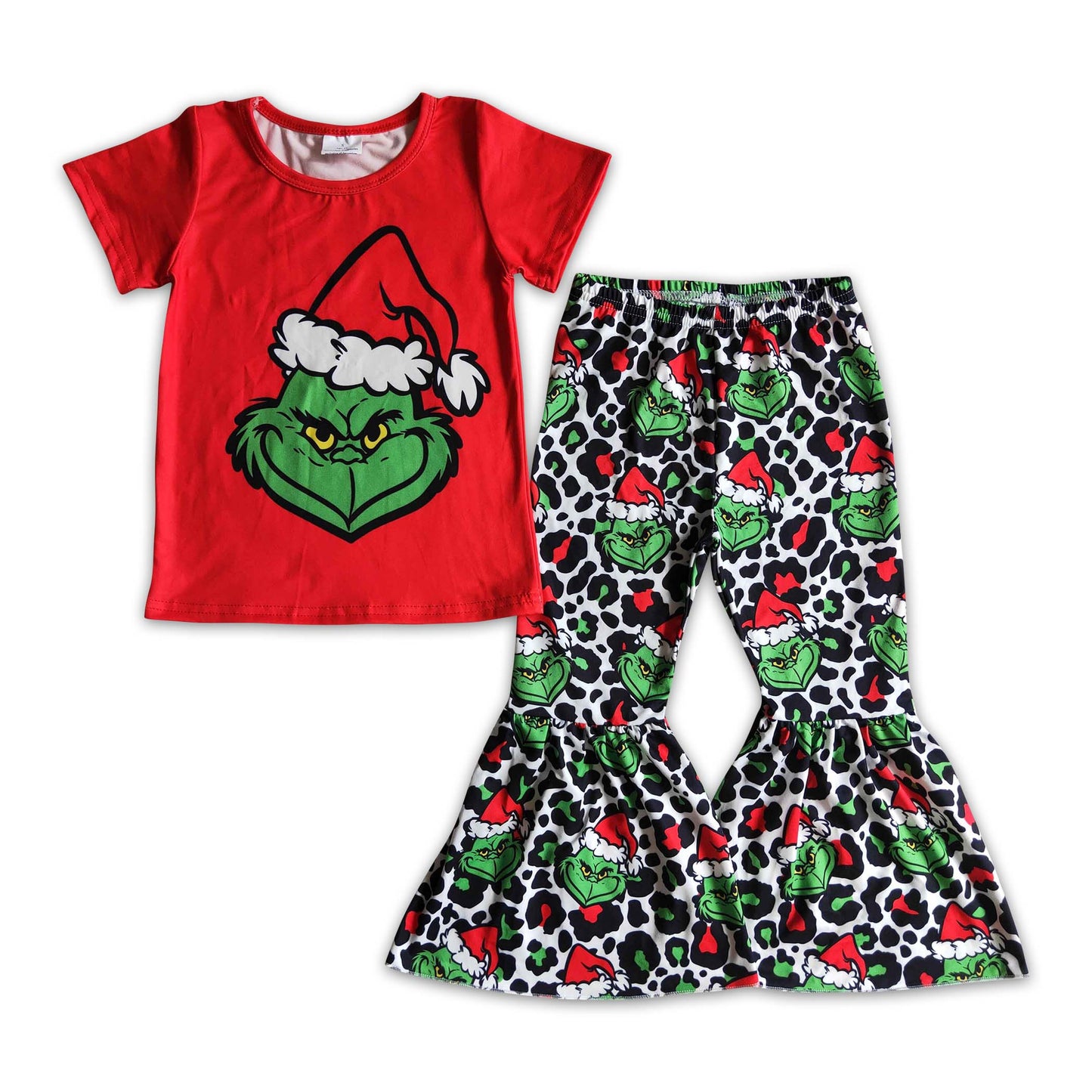 10.18 GSPO0162 Girls Christmas outfit short sleeve long pants set cartoon print