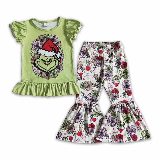 10.18 GSPO0179 girl Christmas clothes short sleeves long pants cartoon print baby clothing girl's outfit milk silk