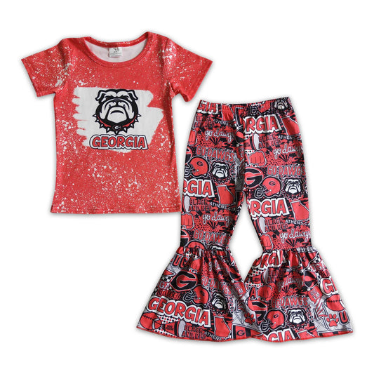 10.18 GSPO0188 Girls red outfit short sleeve long pants set cartoon print