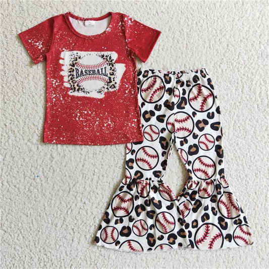 GSPO0217 Baby Girls Red Baseball Top Bell Pants Clothes Sets
