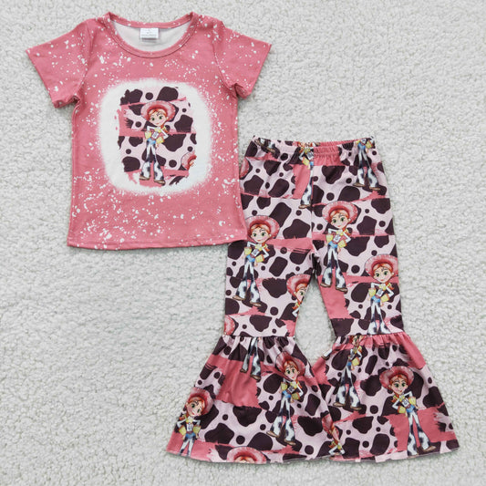 GSPO0289 Baby Girl Pink Leopard Cartoon Toy Bell Pants Clothes Sets