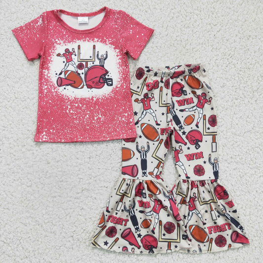 GSPO0295 Baby Girl Football Short Sleeve Bell Bottom Pants sets