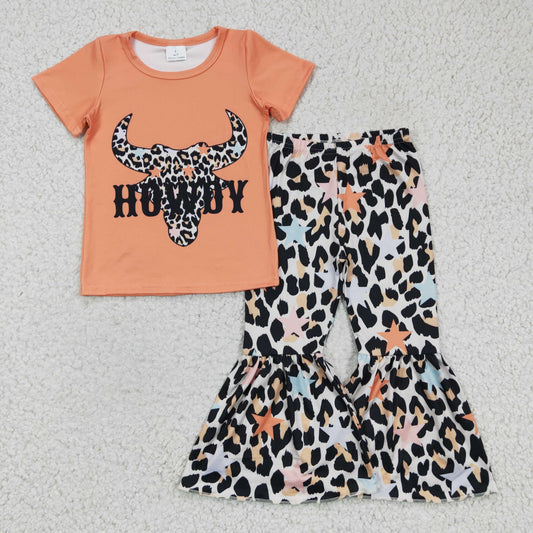 8.4 RTS NO MOQ（In Stock) GSPO0305 Girls Outfit Cow Print Trousers Boutique Set Milk Silk