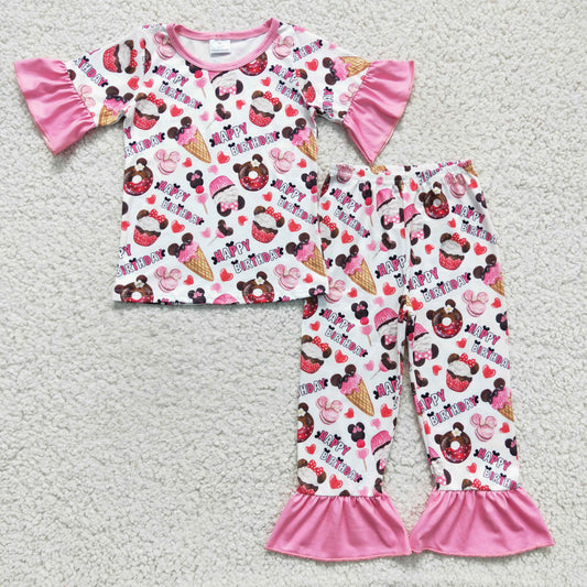 GSPO0306 Baby Girls Birthday Cake Pajamas Pants Sets