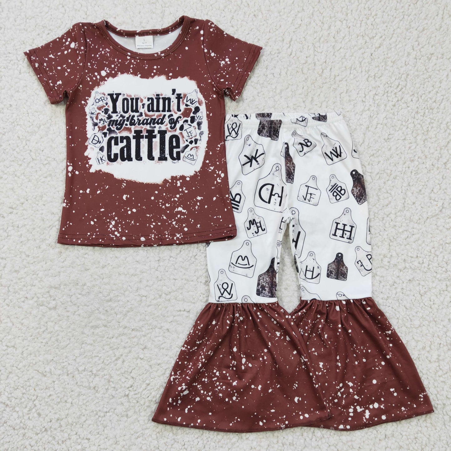 GSPO0355 Baby Girls Western Cattle Bell Bottom Pants clothes sets