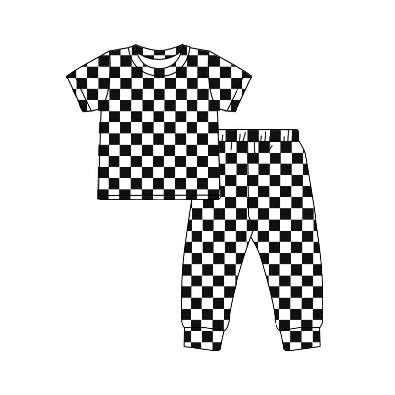 GSPO1753 Baby Girls Black Checkered Shirts Pants Pajamas Clothes Sets Preorder