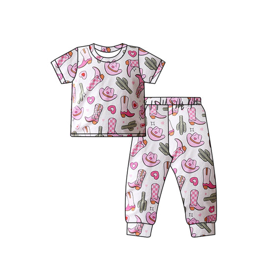 GSPO1755 Baby Girls Western Boots Cactus Shirts Pants Pajamas Clothes Sets Preorder